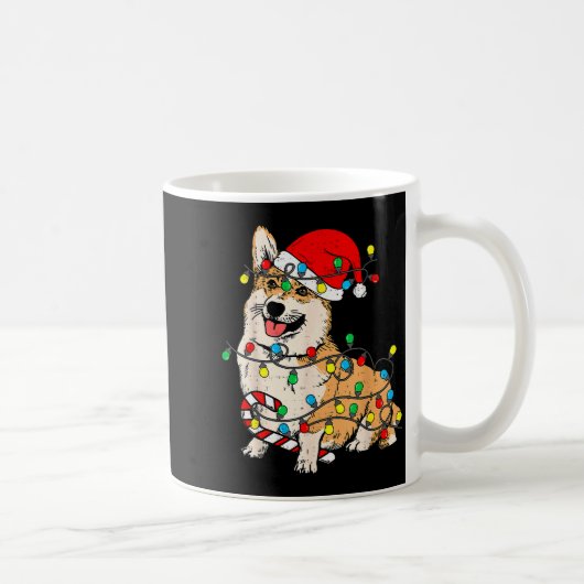 Corgi Dog Christmas Lights Pajama Santa Xmas Pet D コーヒーマグカップ (右)