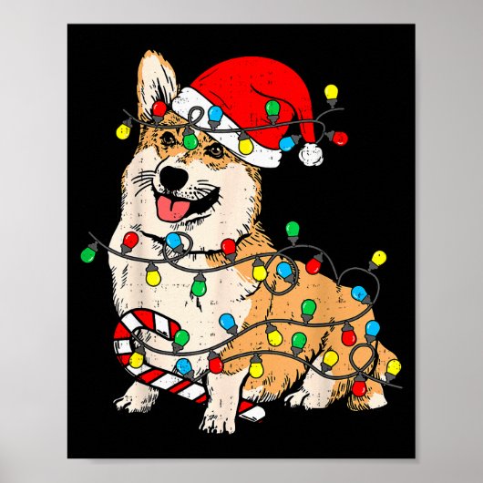 Corgi Dog Christmas Lights Pajama Santa Xmas Pet D ポスター (正面)