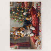 Corgi Dog Christmas Loaf with Santa Crown Art ジグソーパズル (縦)