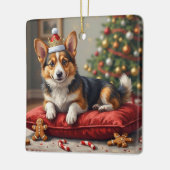 Corgi Dog Christmas Loaf with Santa Crown Art セラミックオーナメント (左)