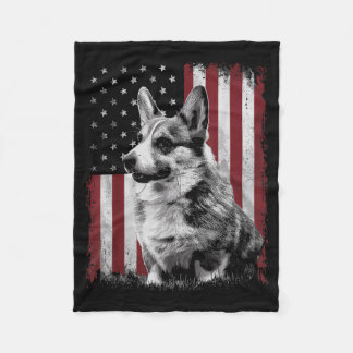 Corgi Dog Dad Mom America 4th of July Patriotic フリースブランケット