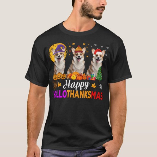 Corgi Dog Halloween Christmas Hallothanksmas Tシャツ (正面)