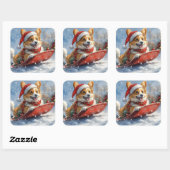 Corgi Dog in Sledge Let it Snow Christmas スクエアシール (シート)