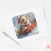 Corgi Dog in Sledge Let it Snow Christmas スクエアシール (封筒)