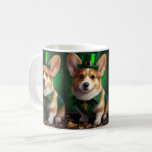 Corgi Dog in St. Patrick's Day Dress コーヒーマグカップ (正面左)