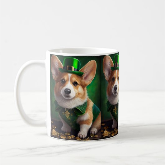 Corgi Dog in St. Patrick's Day Dress コーヒーマグカップ (左)