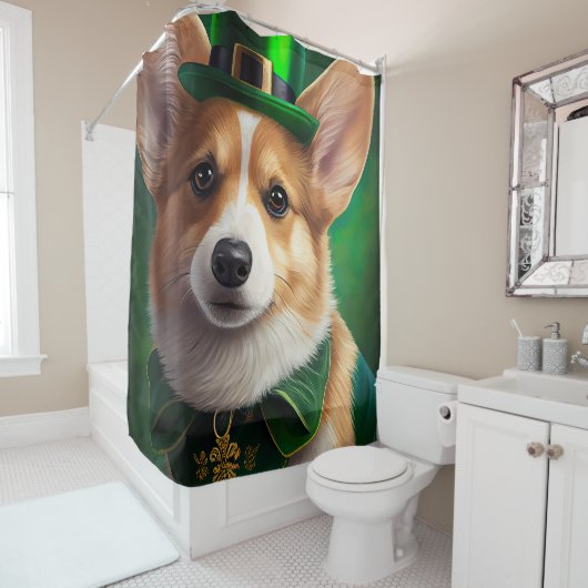 Corgi Dog in St. Patrick's Day Dress シャワーカーテン (インサイチュ)