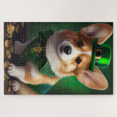 Corgi Dog in St. Patrick's Day Dress ジグソーパズル (横)