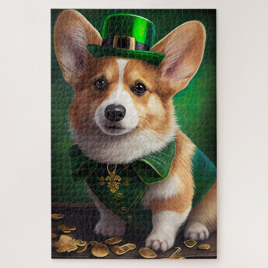 Corgi Dog in St. Patrick's Day Dress ジグソーパズル (縦)