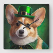 Corgi Dog in St. Patrick's Day Dress スクエア壁時計 (正面)