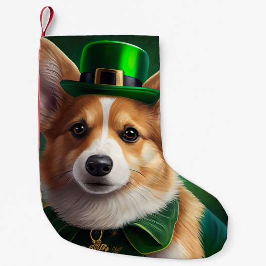 Corgi Dog in St. Patrick's Day Dress スモールクリスマスストッキング (正面)