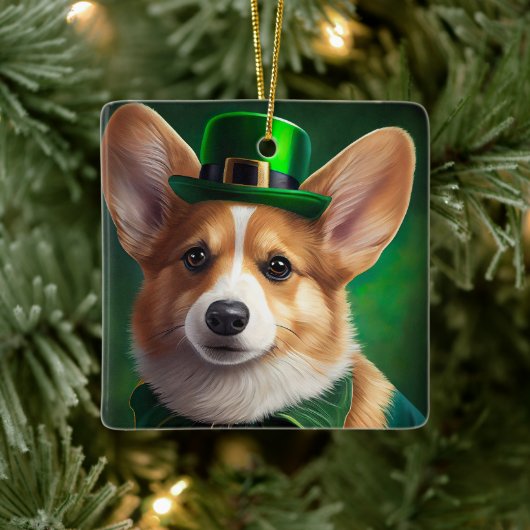 Corgi Dog in St. Patrick's Day Dress セラミックオーナメント (ツリー)
