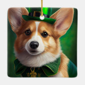 Corgi Dog in St. Patrick's Day Dress セラミックオーナメント (裏面)
