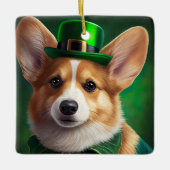 Corgi Dog in St. Patrick's Day Dress セラミックオーナメント (正面)