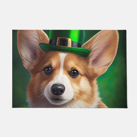 Corgi Dog in St. Patrick's Day Dress ドアマット (正面)