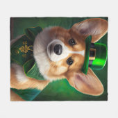 Corgi Dog in St. Patrick's Day Dress フリースブランケット (正面(横))