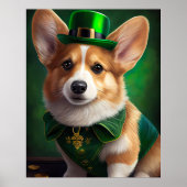 Corgi Dog in St. Patrick's Day Dress ポスター (正面)
