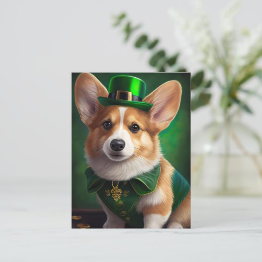 Corgi Dog in St. Patrick's Day Dress ポストカード (スタンド正面)