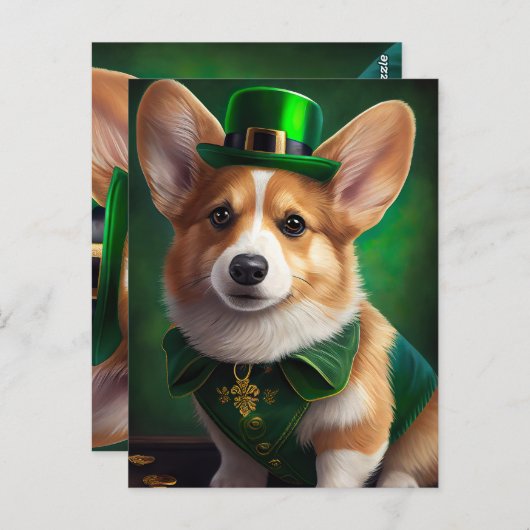 Corgi Dog in St. Patrick's Day Dress ポストカード (正面/裏面)