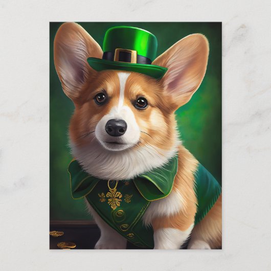 Corgi Dog in St. Patrick's Day Dress ポストカード (正面)