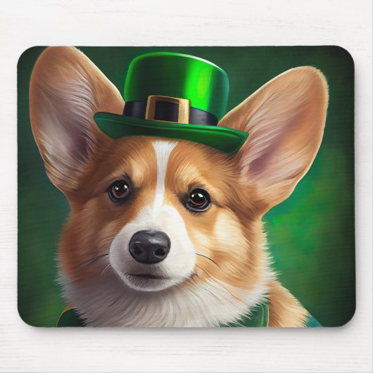 Corgi Dog in St. Patrick's Day Dress マウスパッド (正面)