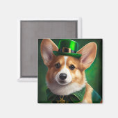 Corgi Dog in St. Patrick's Day Dress マグネット (正面/裏面)