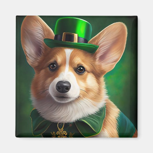 Corgi Dog in St. Patrick's Day Dress マグネット (正面)