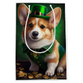 Corgi Dog in St. Patrick's Day Dress ミディアムペーパーバッグ (正面)