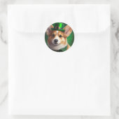 Corgi Dog in St. Patrick's Day Dress ラウンドシール (バッグ)