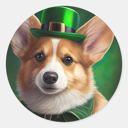 Corgi Dog in St. Patrick's Day Dress ラウンドシール (正面)