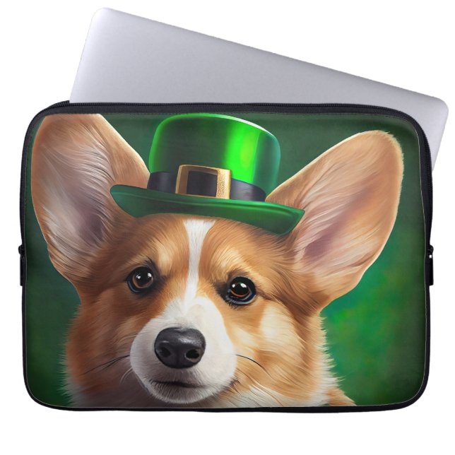 Corgi Dog in St. Patrick's Day Dress ラップトップスリーブ (正面)