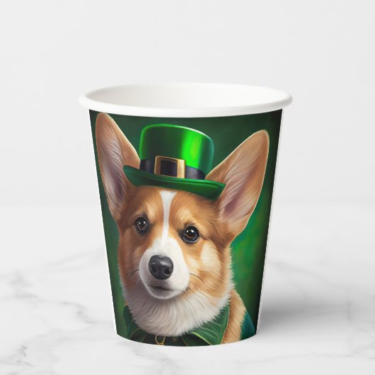 Corgi Dog in St. Patrick's Day Dress 紙コップ (正面)