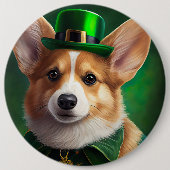 Corgi Dog in St. Patrick's Day Dress 缶バッジ (正面)