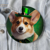 Corgi Dog in St. Patrick's Day Dress 缶バッジ (インサイチュ)