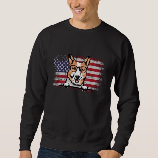 Corgi Dog Lover American Flag 4th of July スウェットシャツ (正面)