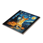 Corgi Dog Lovers Painting of van gogh starry night タイル (側面)