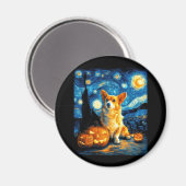 Corgi Dog Lovers Painting of van gogh starry night マグネット (正面/裏面)