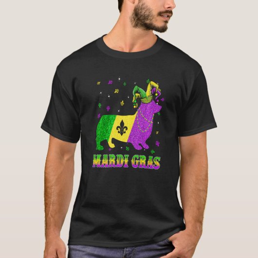 Corgi Dog Mardi Gras Carnival Jester Beads Premium Tシャツ (正面)
