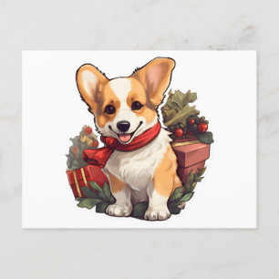Corgi dog Merry Christmas and Happy New Year シーズンポストカード