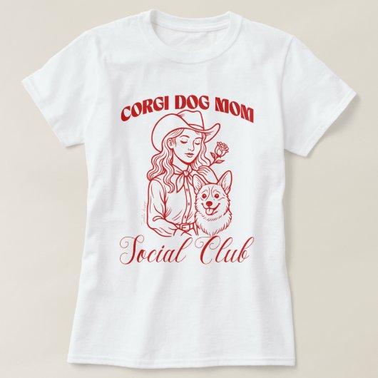 Corgi Dog Mom Social Club Line Art for Women Tシャツ (デザイン正面)