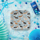 Corgi Dog Paws and Bones ペーパープレート (パーティー)