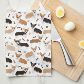 Corgi Dog Paws and Bones Kitchen Towel キッチンタオル (四つ折り)