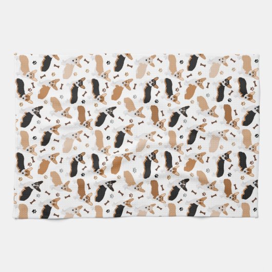 Corgi Dog Paws and Bones Kitchen Towel キッチンタオル (横)