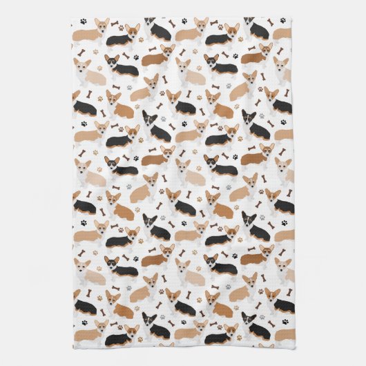Corgi Dog Paws and Bones Kitchen Towel キッチンタオル (縦)