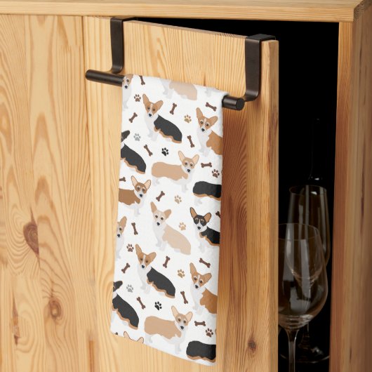 Corgi Dog Paws and Bones Kitchen Towel キッチンタオル (三つ折り)