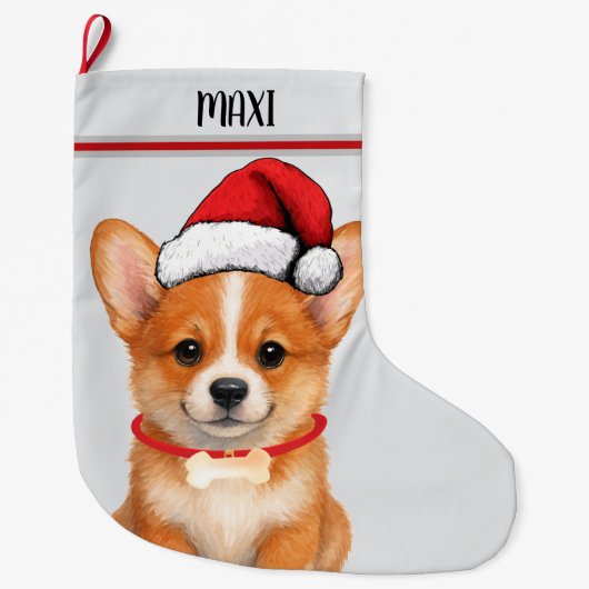 Corgi Dog Puppy Custom Pet ラージクリスマスストッキング (正面)