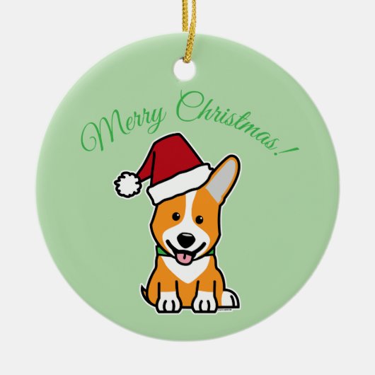 Corgi dog puppy cute Pembroke Welsh Christmas Sant セラミックオーナメント (正面)