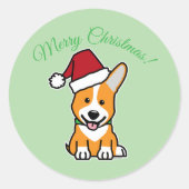 Corgi dog puppy cute Pembroke Welsh Christmas Sant ラウンドシール (正面)