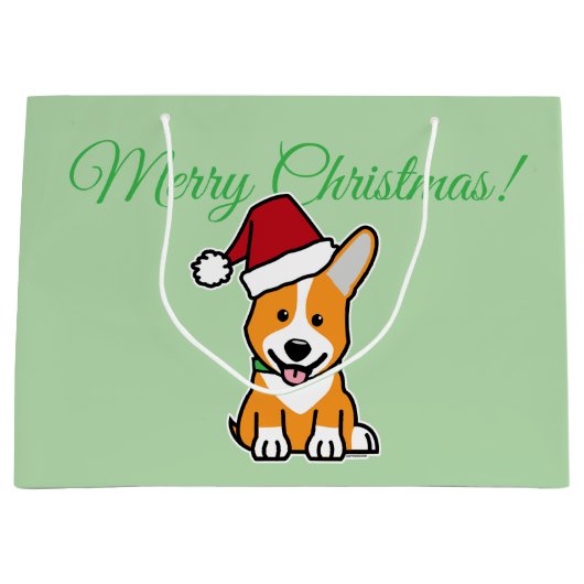 Corgi dog puppy cute Pembroke Welsh Christmas Sant ラージペーパーバッグ (正面)