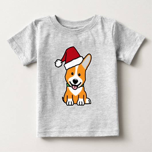 Corgi dog puppy Pembroke Welsh Christmas Santa ベビーTシャツ (正面)